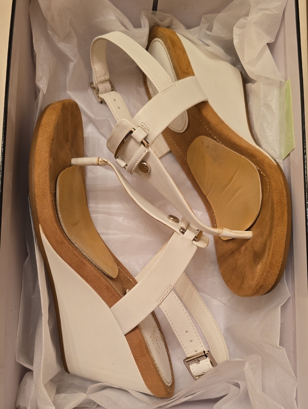 Alex Marie Women's White & Tan Wedge Sandals